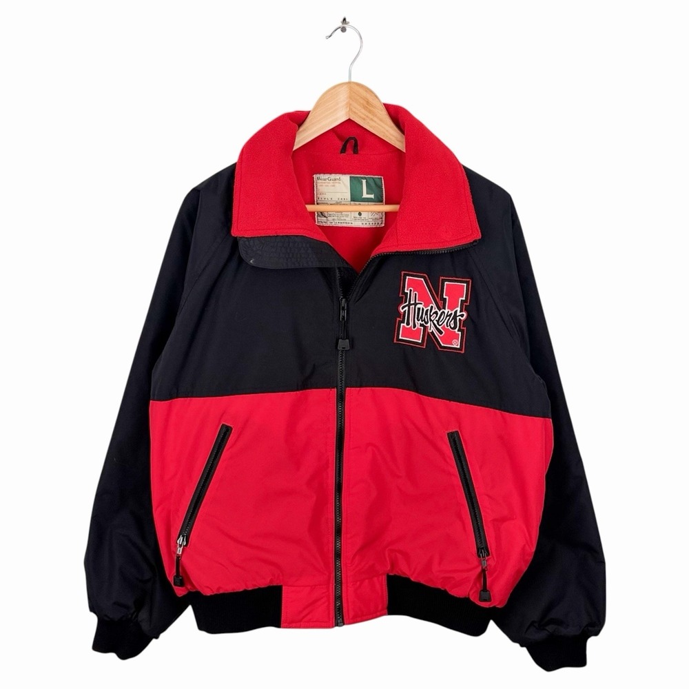 Nebraska Cornhuskers Jacket Mens Large Black Red Vintage Fleece Lined Full Zip